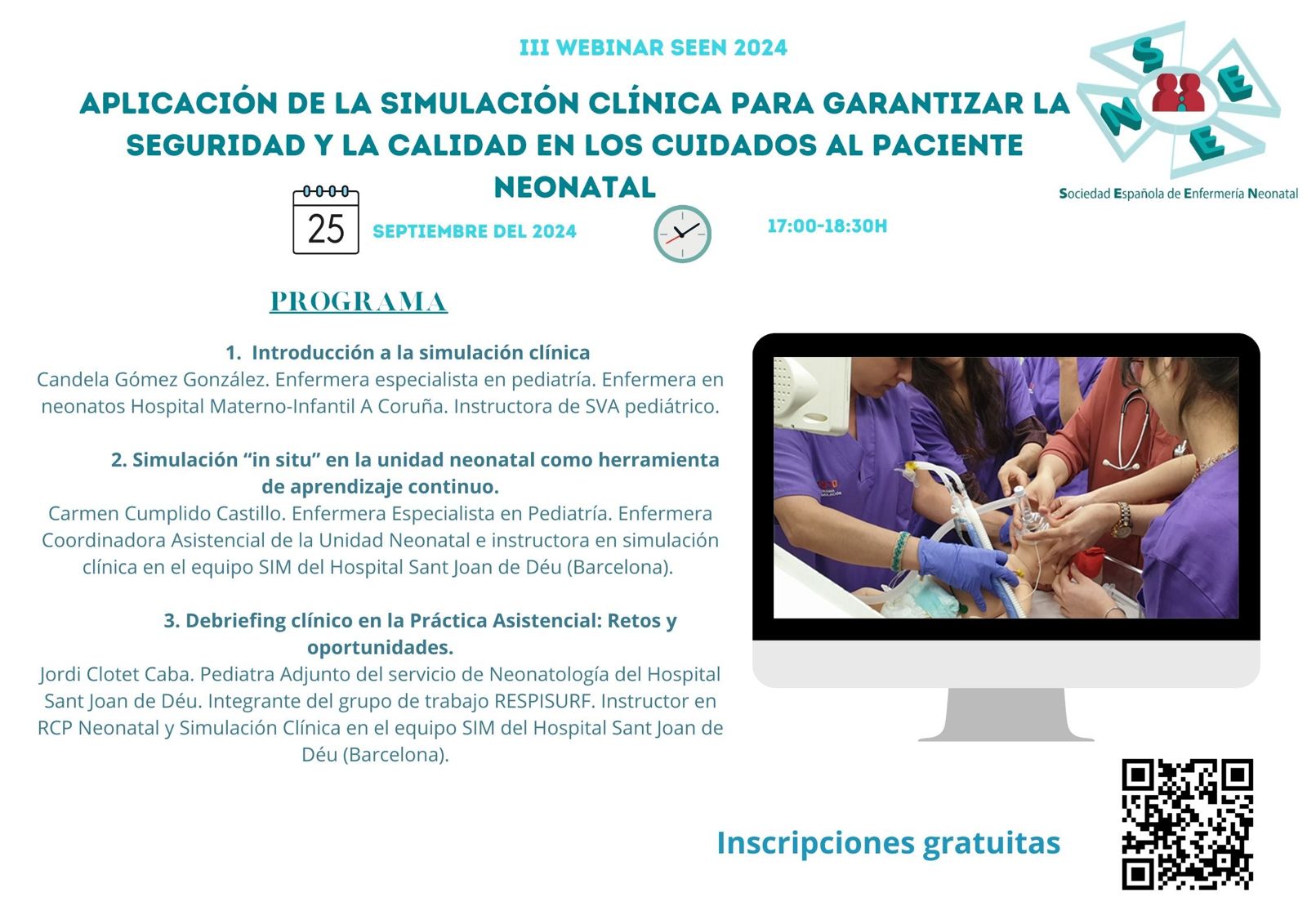 Tercer Webinar SEEN 2024. Aplicación de la simulación clínica para garantizar la calidad en los cuidados al paciente neonatal